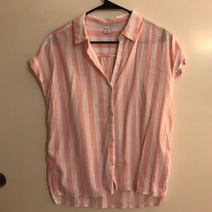 Old Navy Pink/White Stripe Button Up Shirt